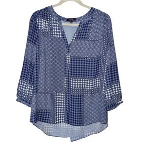 NYDJ Blue Multi Print Button Up Blouse Large